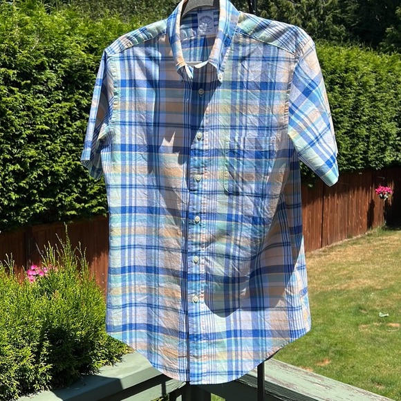Brooks Brothers Mens button down shirt plaid checkered blue size S short sleeves - Picture 4 of 14